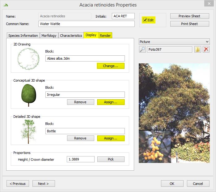 Plant Database Display representation